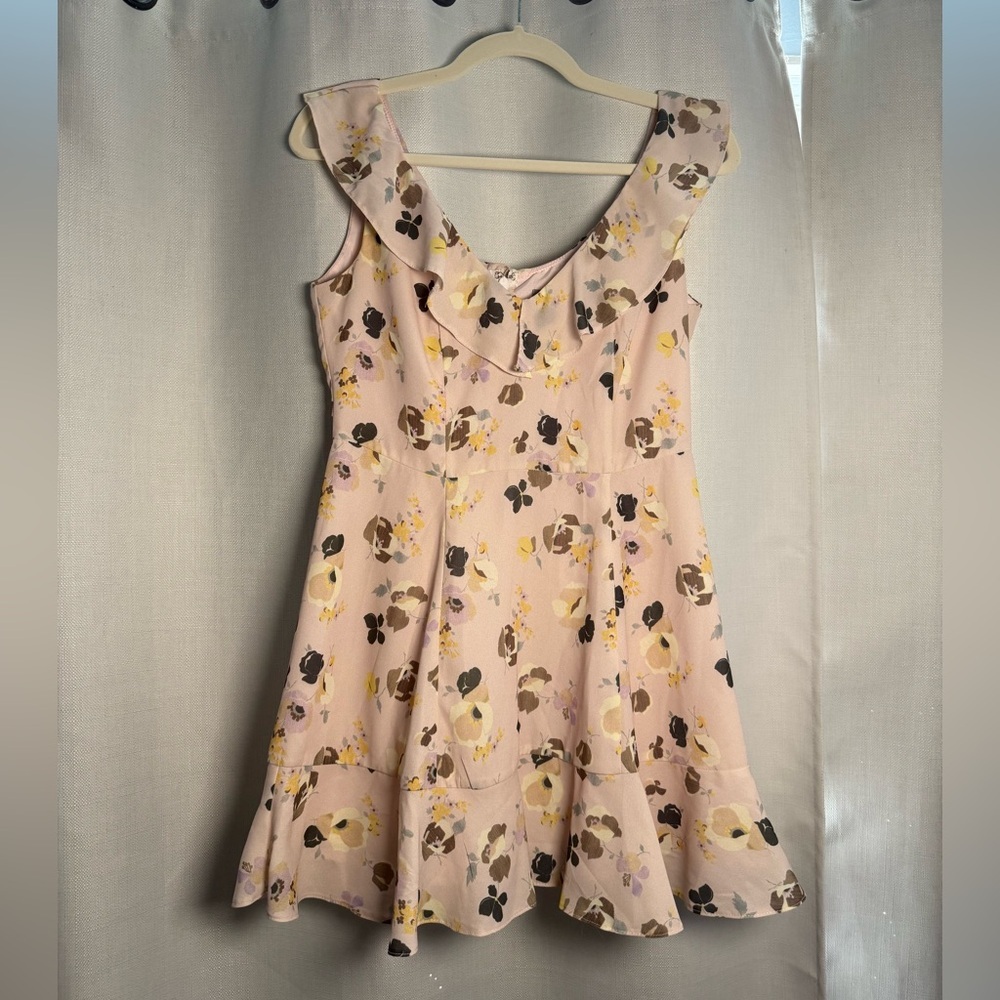 ASOS Light Pink and Yellow Floral Sleeveless Ruffle Mini Dress Size 6 - Picture 8 of 8